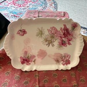 Vintage 1890’s Warwick China Pink Floral Serving Plate / Dish / Tray / Platter.